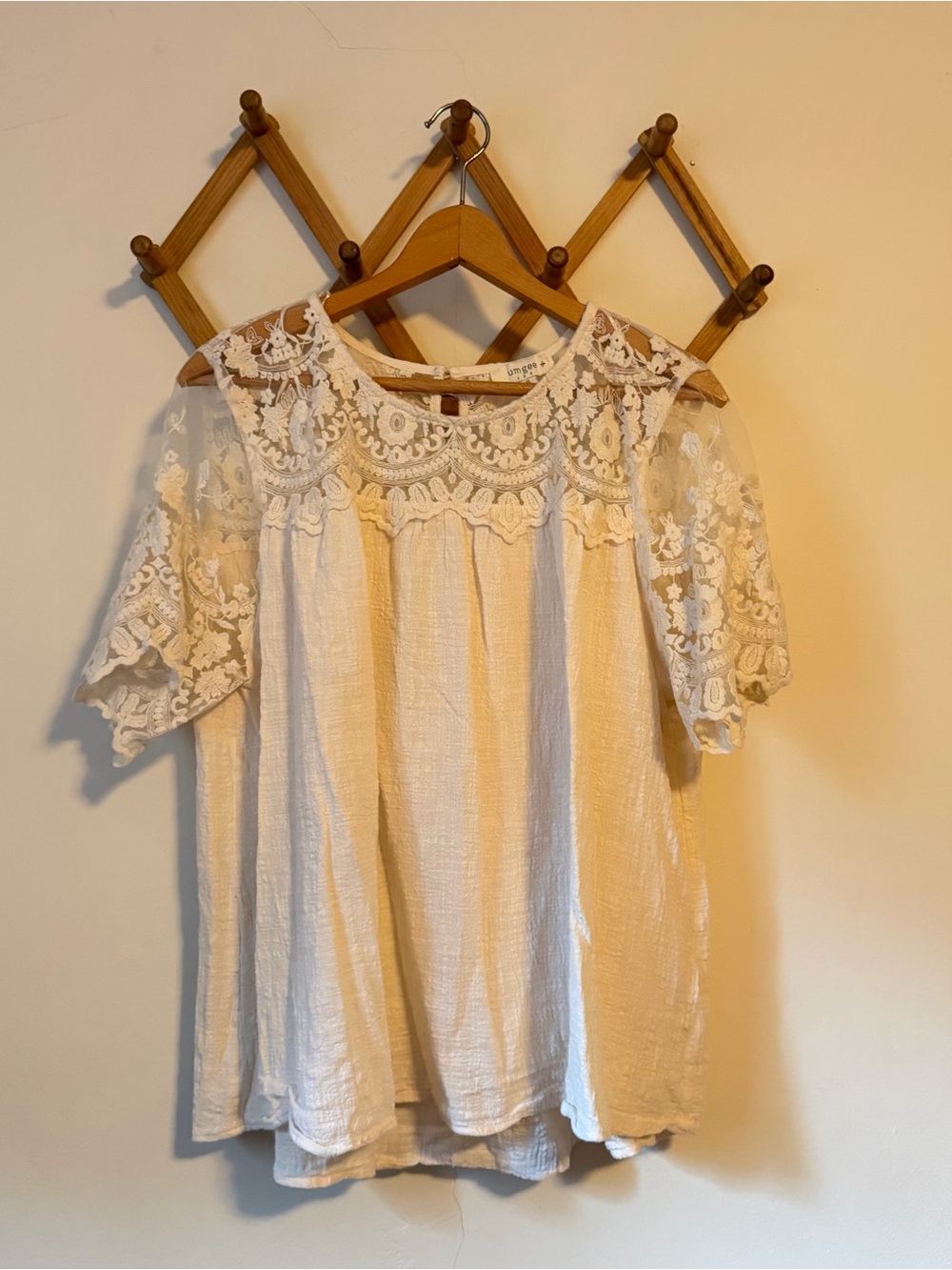 Umgee Cream Cotton and Embroiderd Lace Top